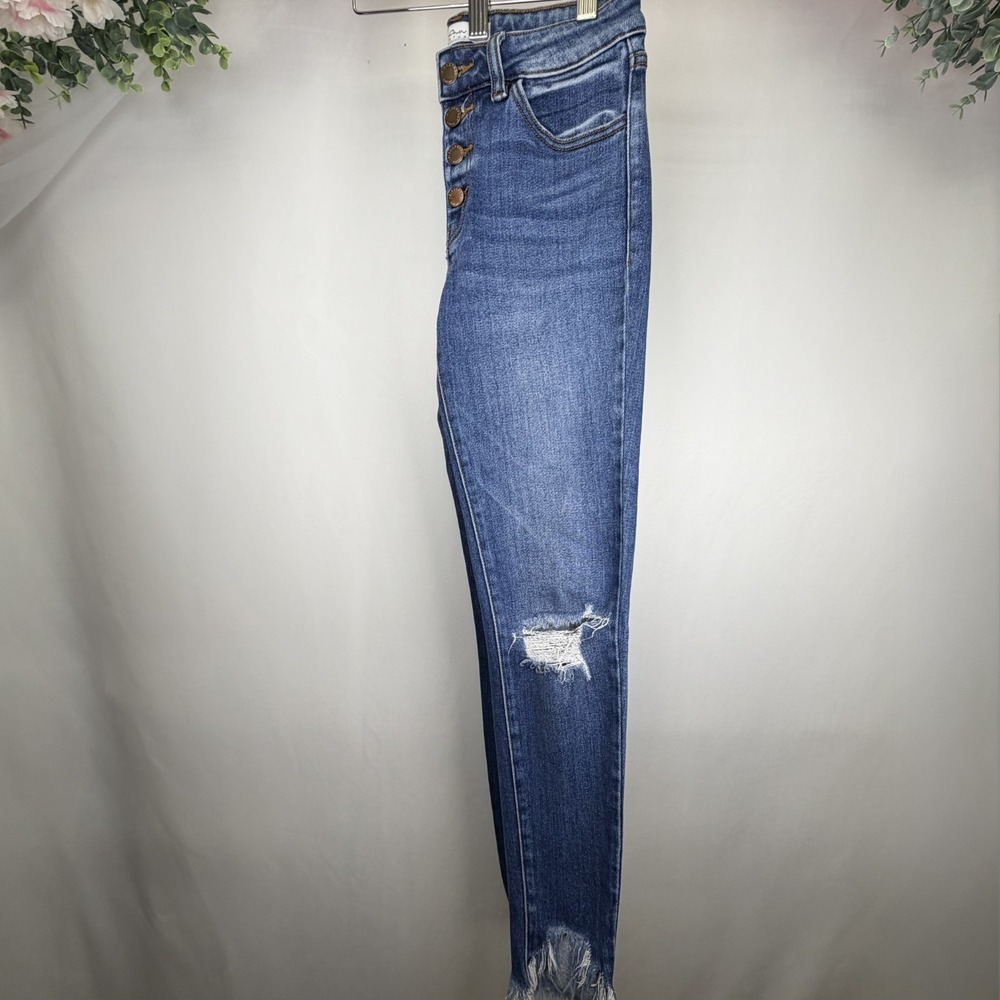KanCan Signature Mid Rise Skinny Jeans‎ Size 25 Exposed Button Fly Blue Denim